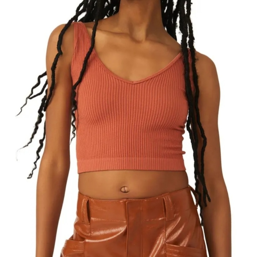 Intamately Free People Women's Solid Rib Brami Top Terracotta xs/s NWT